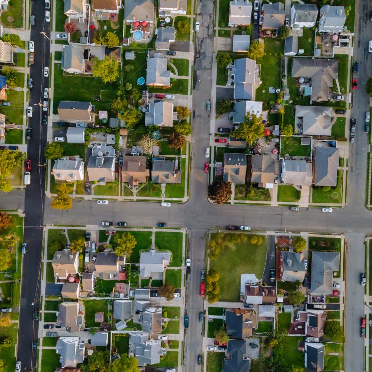  Overhead view of a community